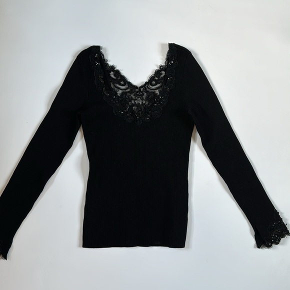 Cache Black Beaded Top Size Med - Picture 5 of 7